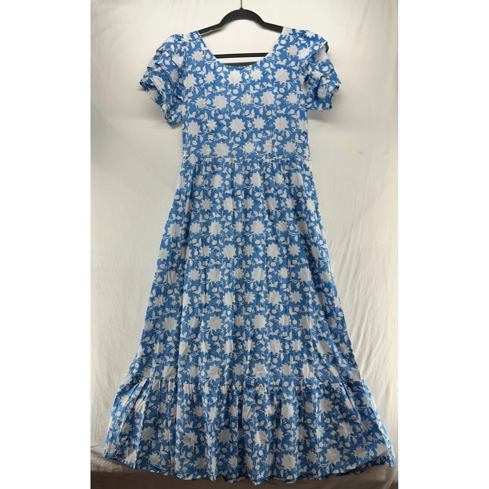 Pink City Prints Sky Wallflower Seville Dress Blue White Floral Midi M NEW